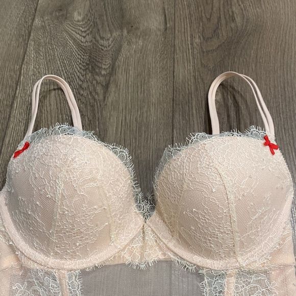 Victoria’s Secret Peach Lace Push Up Garter Corset‎ Slip Size 34C - Picture 6 of 13